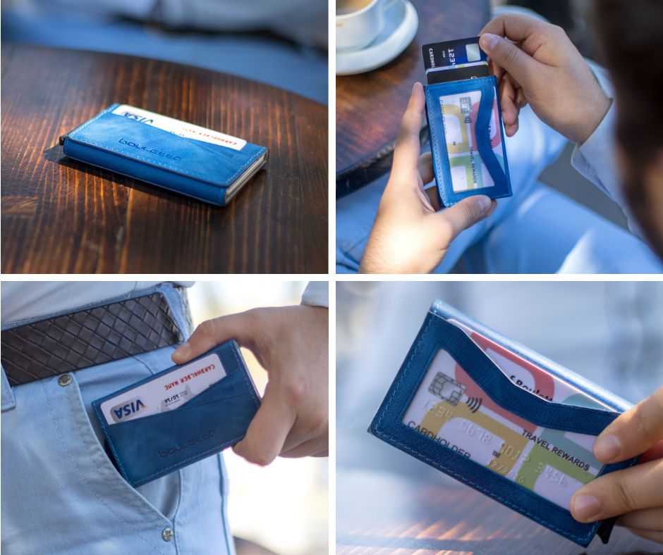 Austin Leather Mechanism Card Holder with RFID