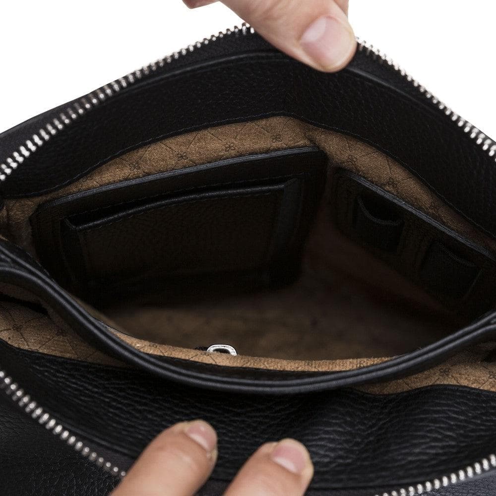 11'' Scorpi Leather Man Hand Bag Black Bouletta