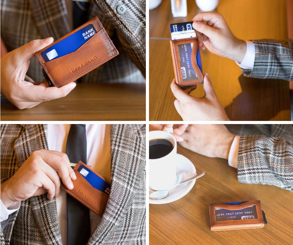 Austin Leather Mechanism Card Holder with RFID