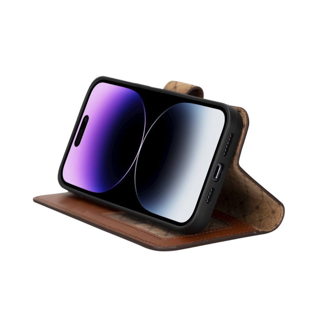 Apple iPhone 14 Series Detachable Leather Wallet Case Darker Color - MW