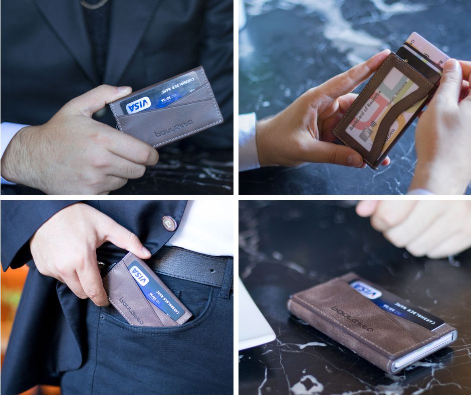 Austin Leather Mechanism Card Holder with RFID