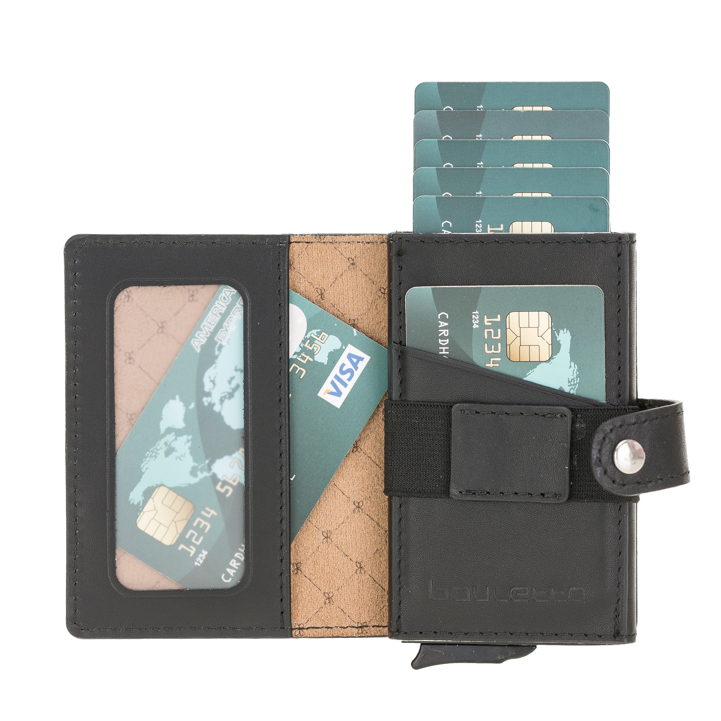 Carlov Leather Mechanism Wallet Card Holder with RFID