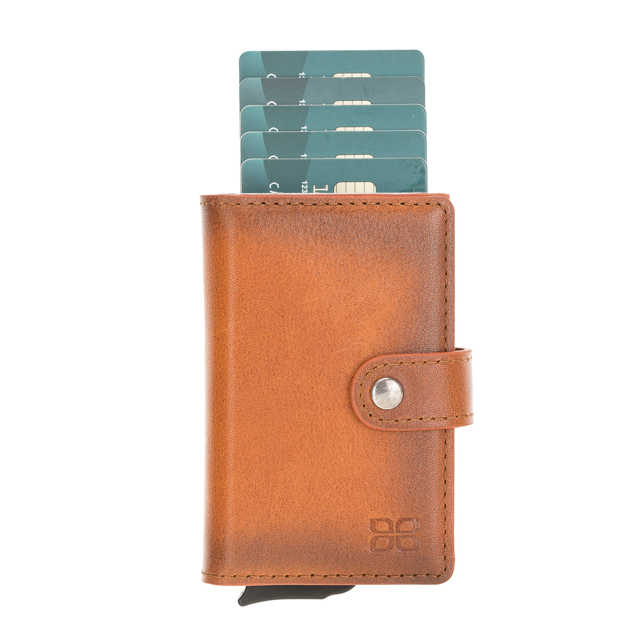 Carlov Leather Mechanism Wallet Card Holder with RFID