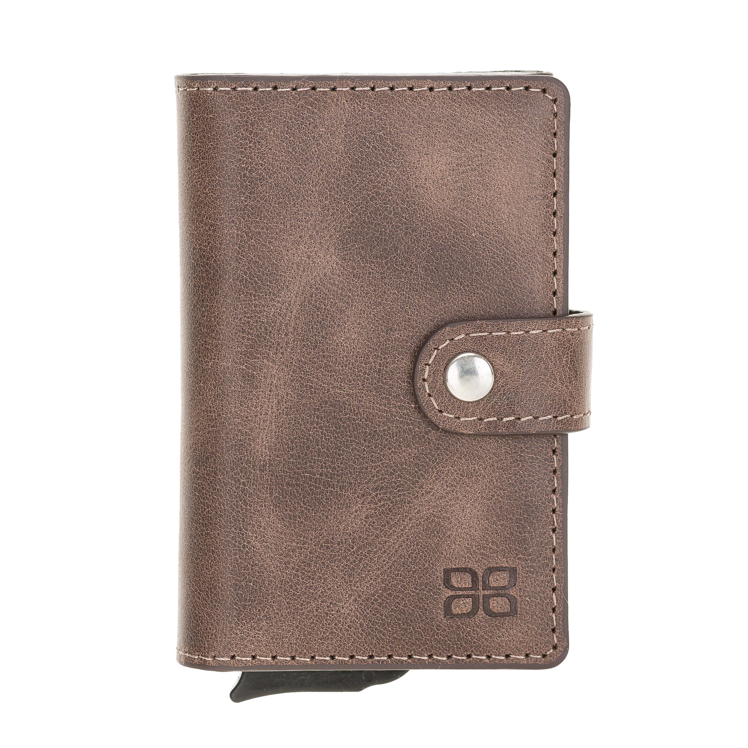 Carlov Leather Mechanism Wallet Card Holder with RFID