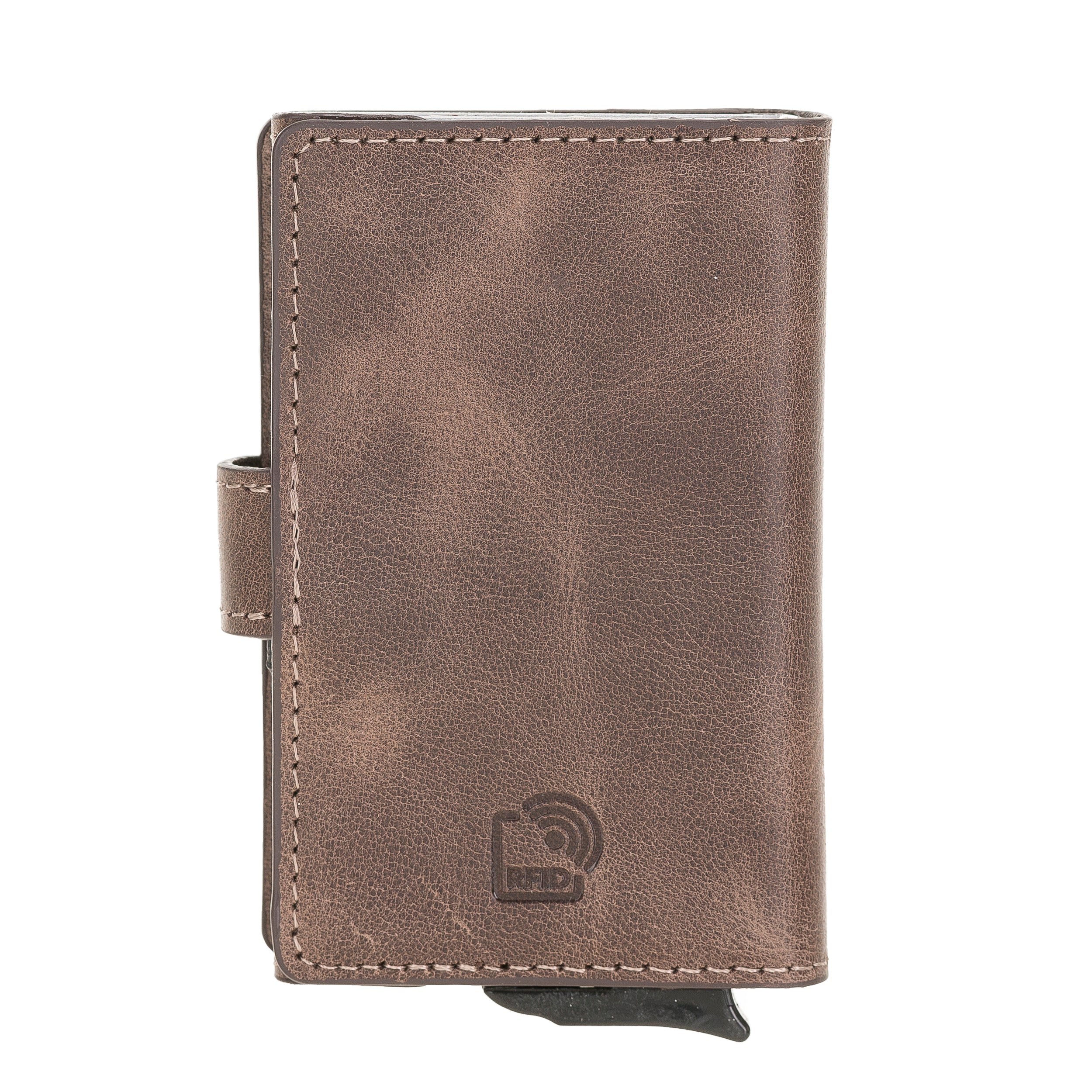 Carlov Leather Mechanism Wallet Card Holder with RFID