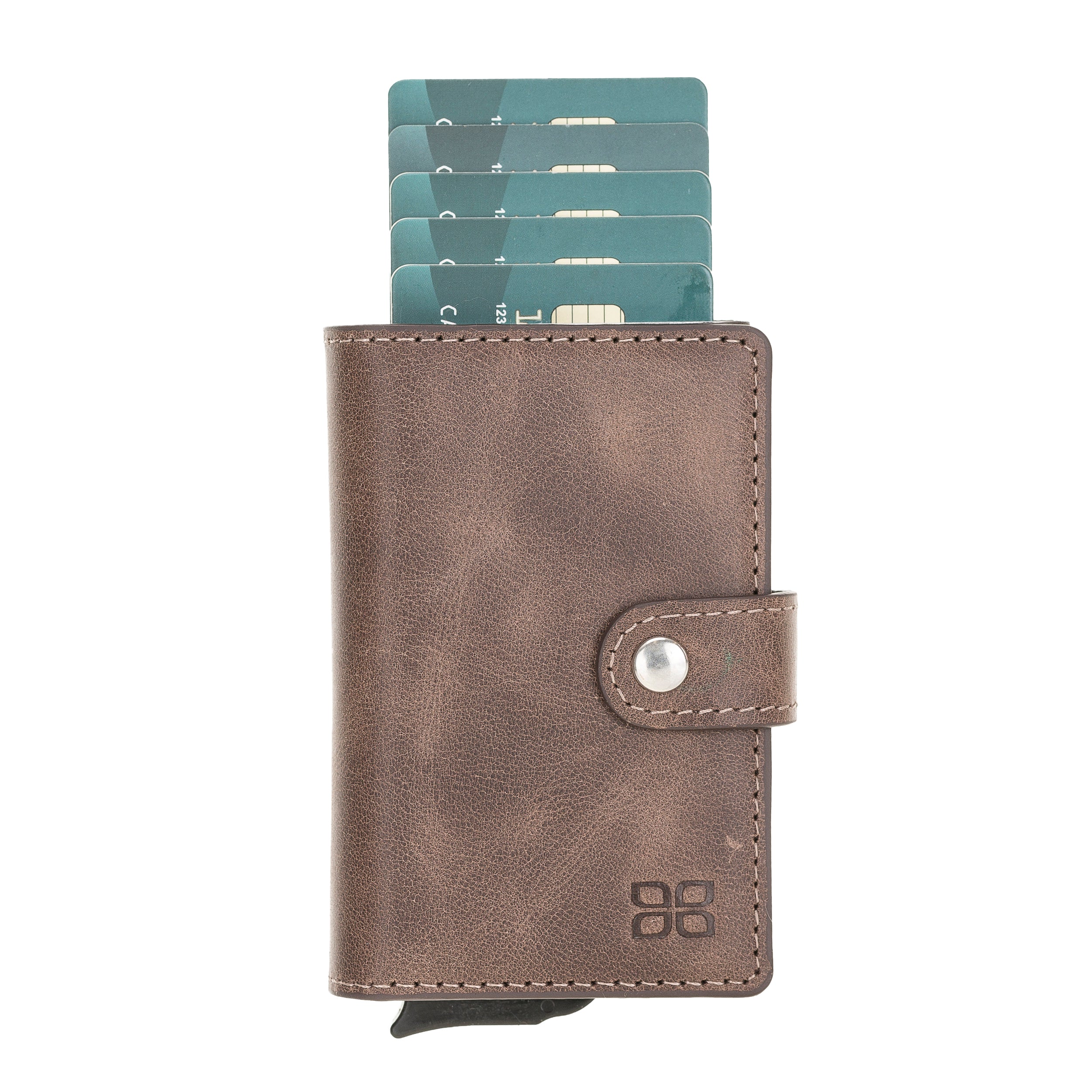 Carlov Leather Mechanism Wallet Card Holder with RFID