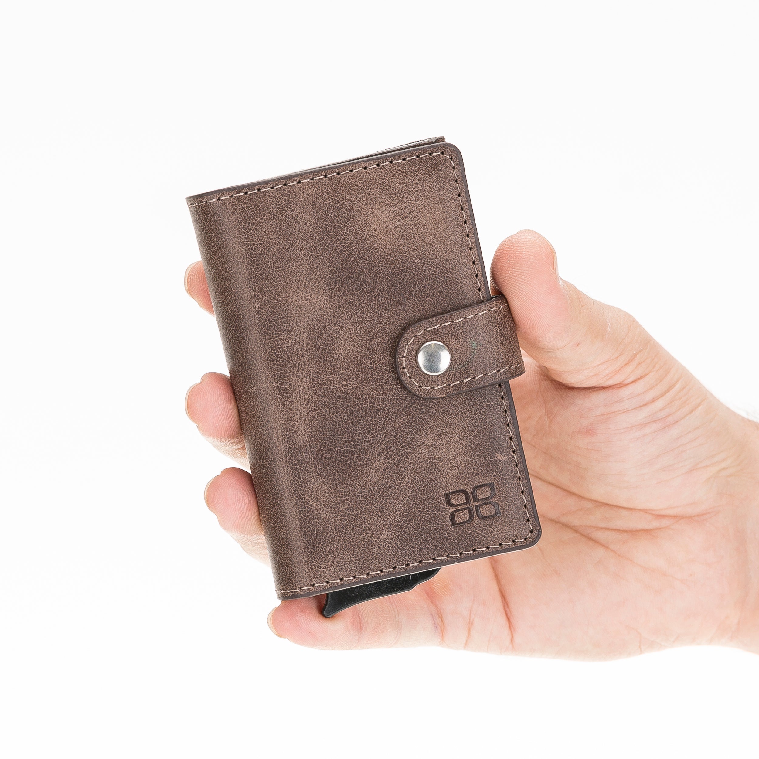 Carlov Leather Mechanism Wallet Card Holder with RFID