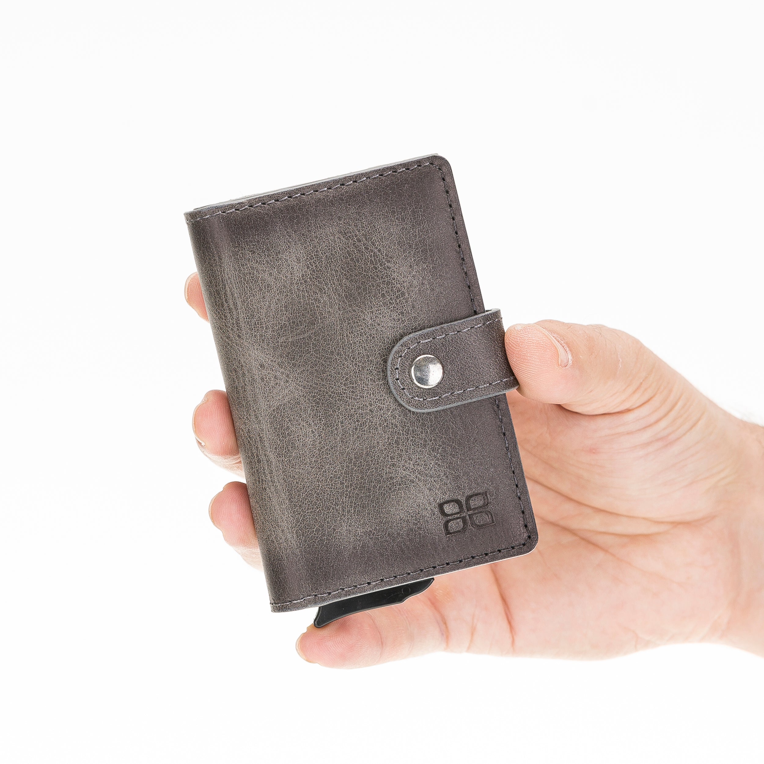 Carlov Leather Mechanism Wallet Card Holder with RFID