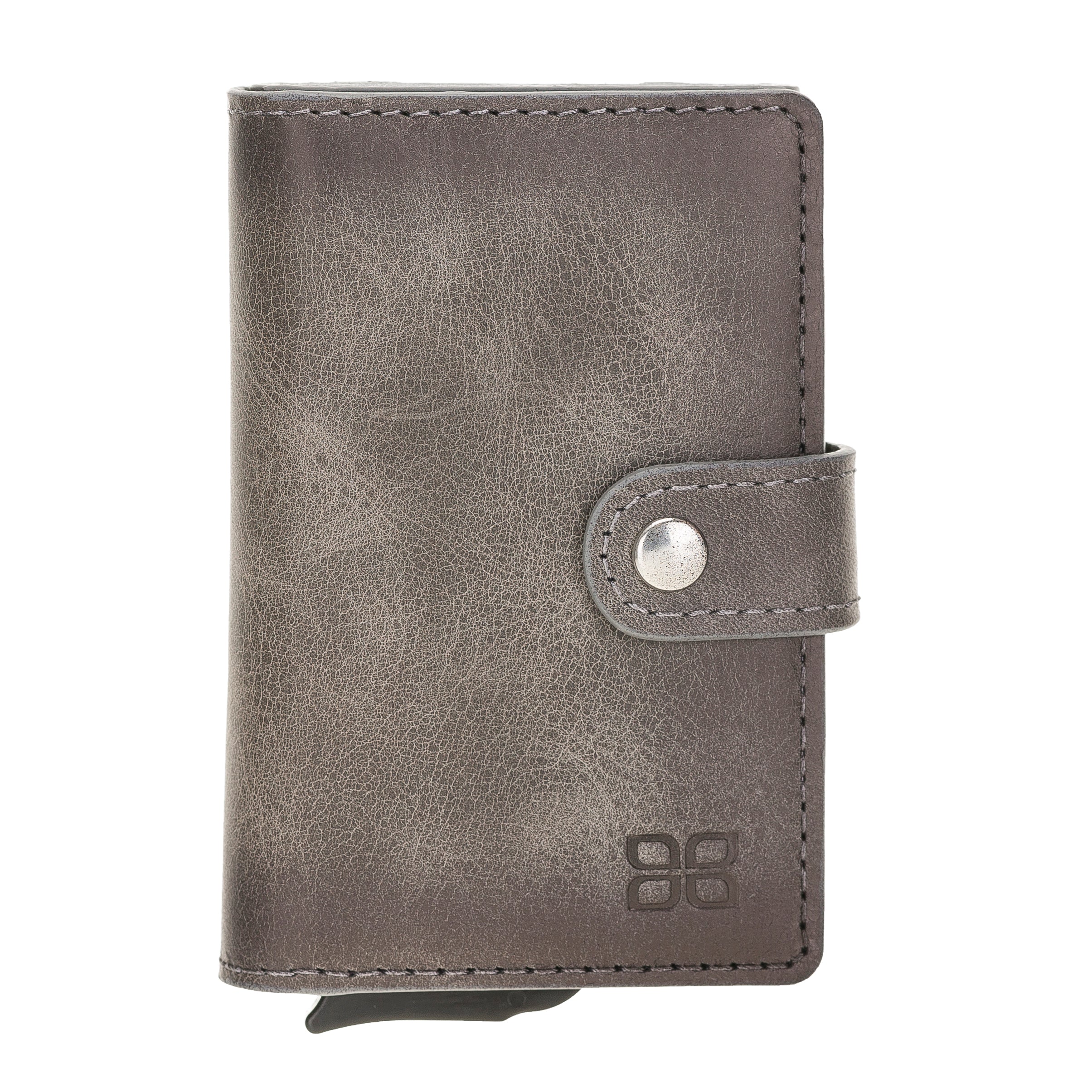 Carlov Leather Mechanism Wallet Card Holder with RFID