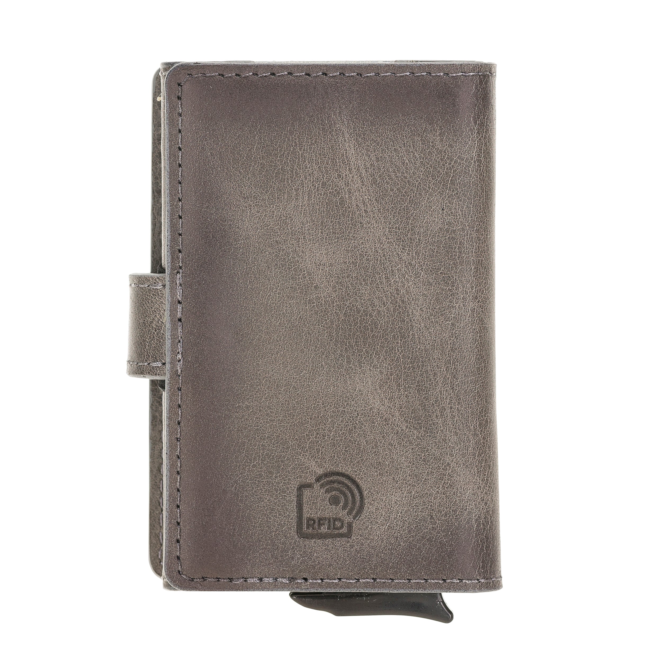 Carlov Leather Mechanism Wallet Card Holder with RFID
