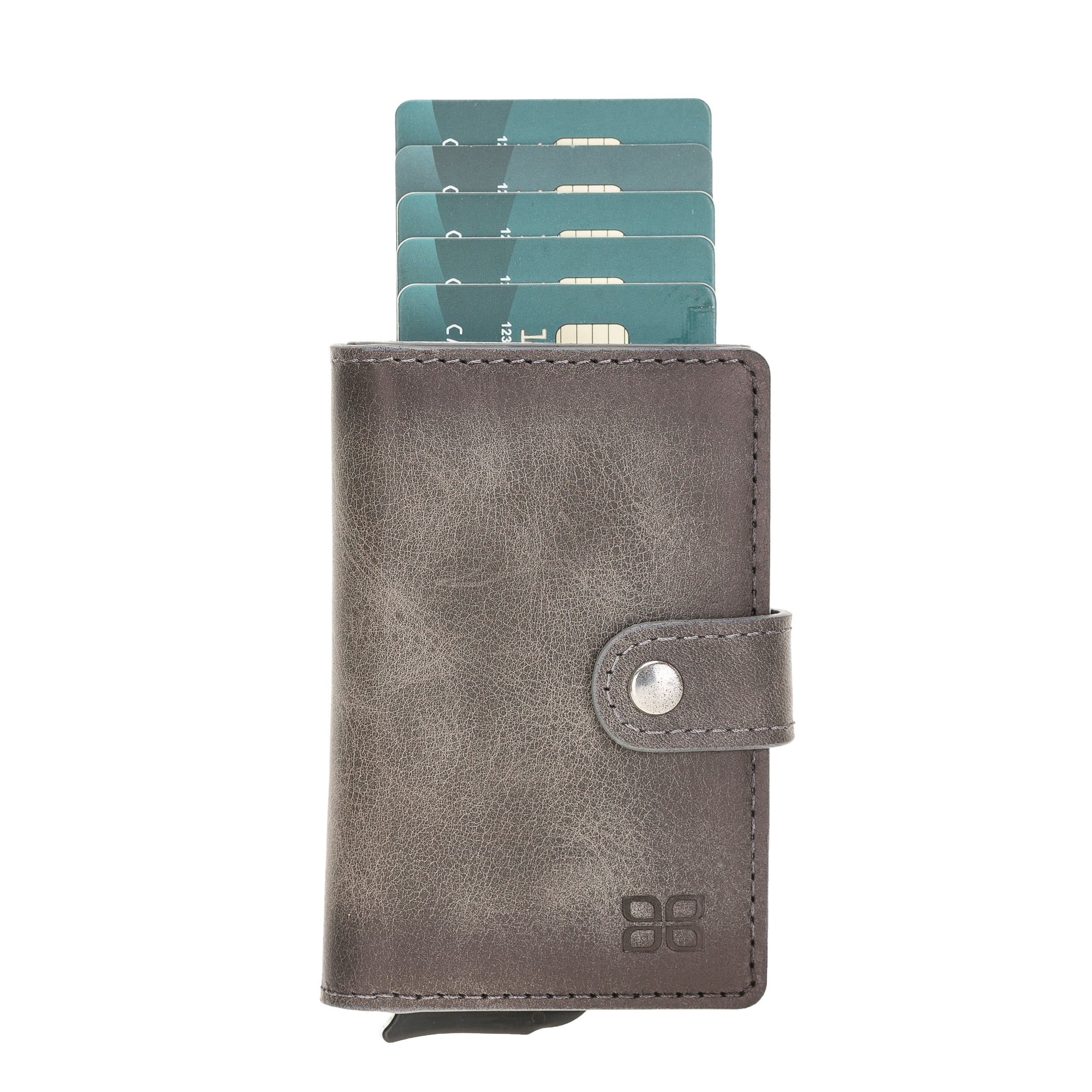 Carlov Leather Mechanism Wallet Card Holder with RFID