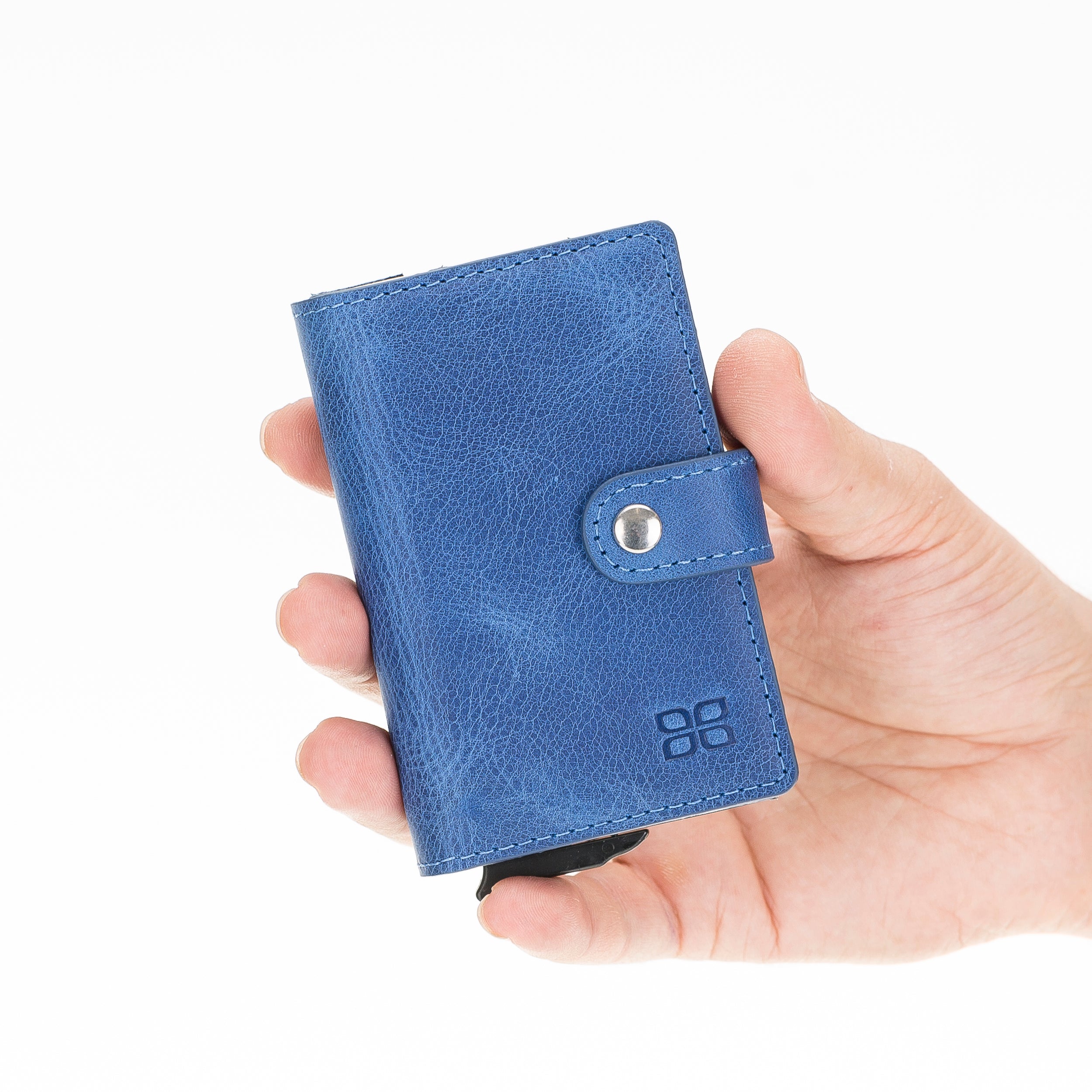 Carlov Leather Mechanism Wallet Card Holder with RFID