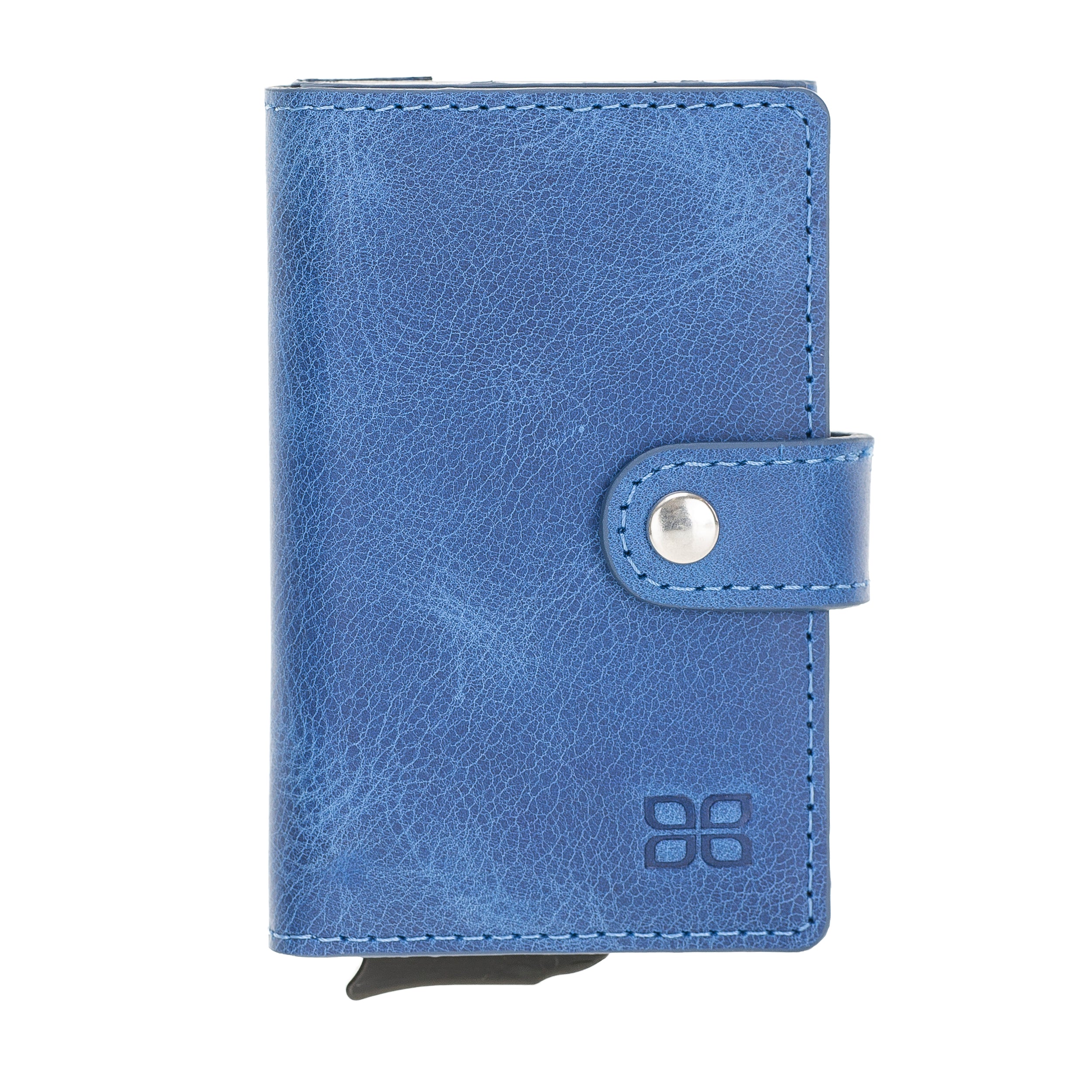 Carlov Leather Mechanism Wallet Card Holder with RFID