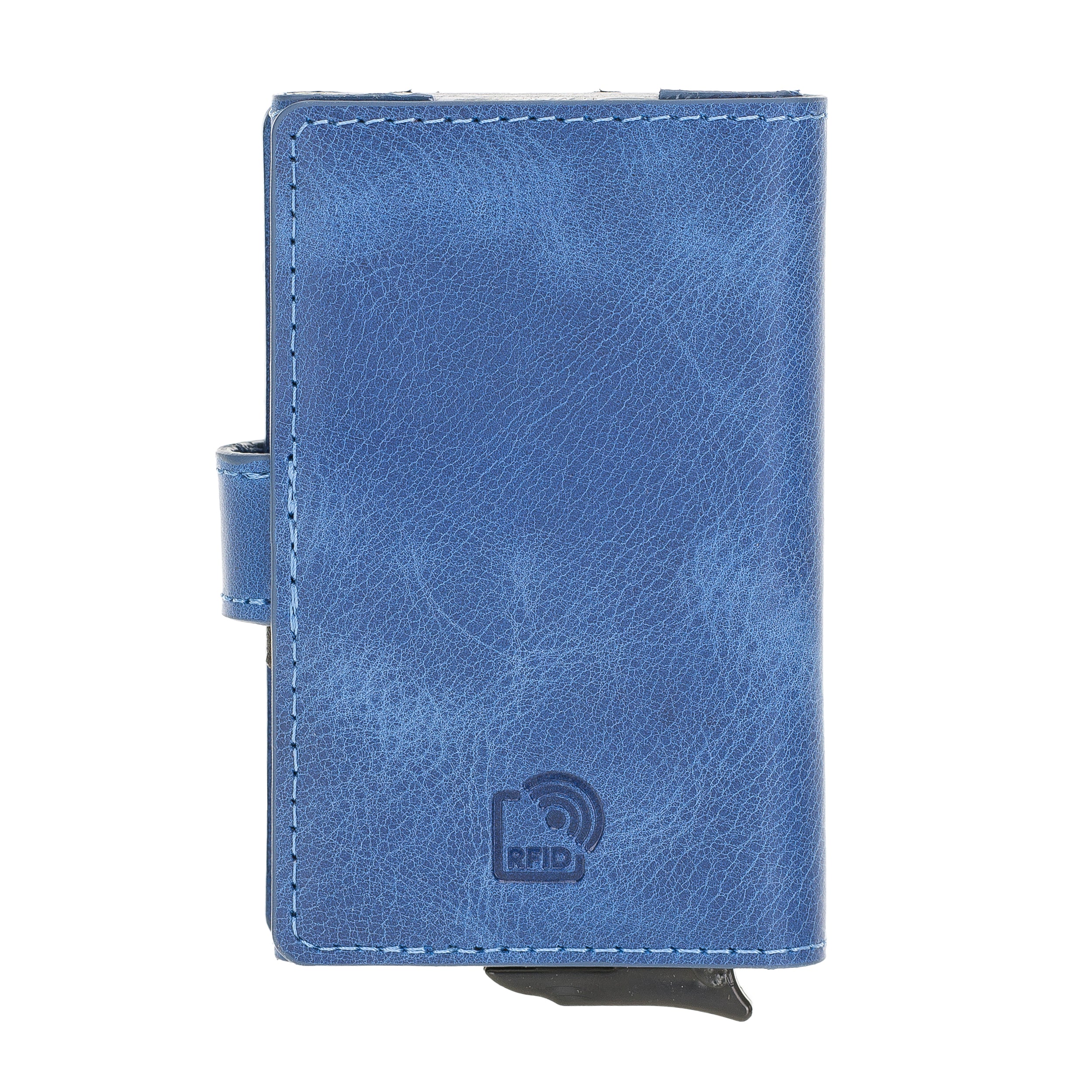 Carlov Leather Mechanism Wallet Card Holder with RFID