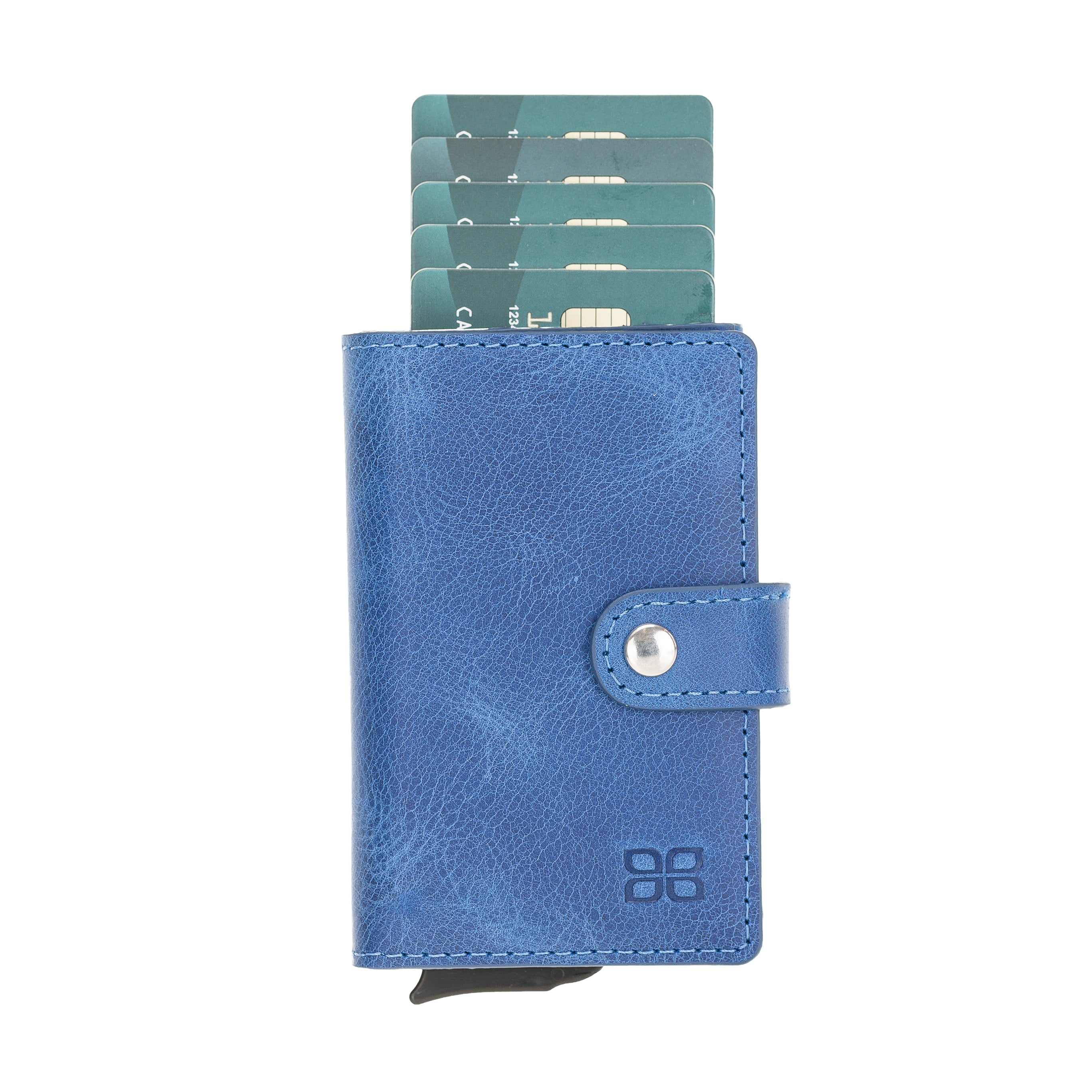 Carlov Leather Mechanism Wallet Card Holder with RFID