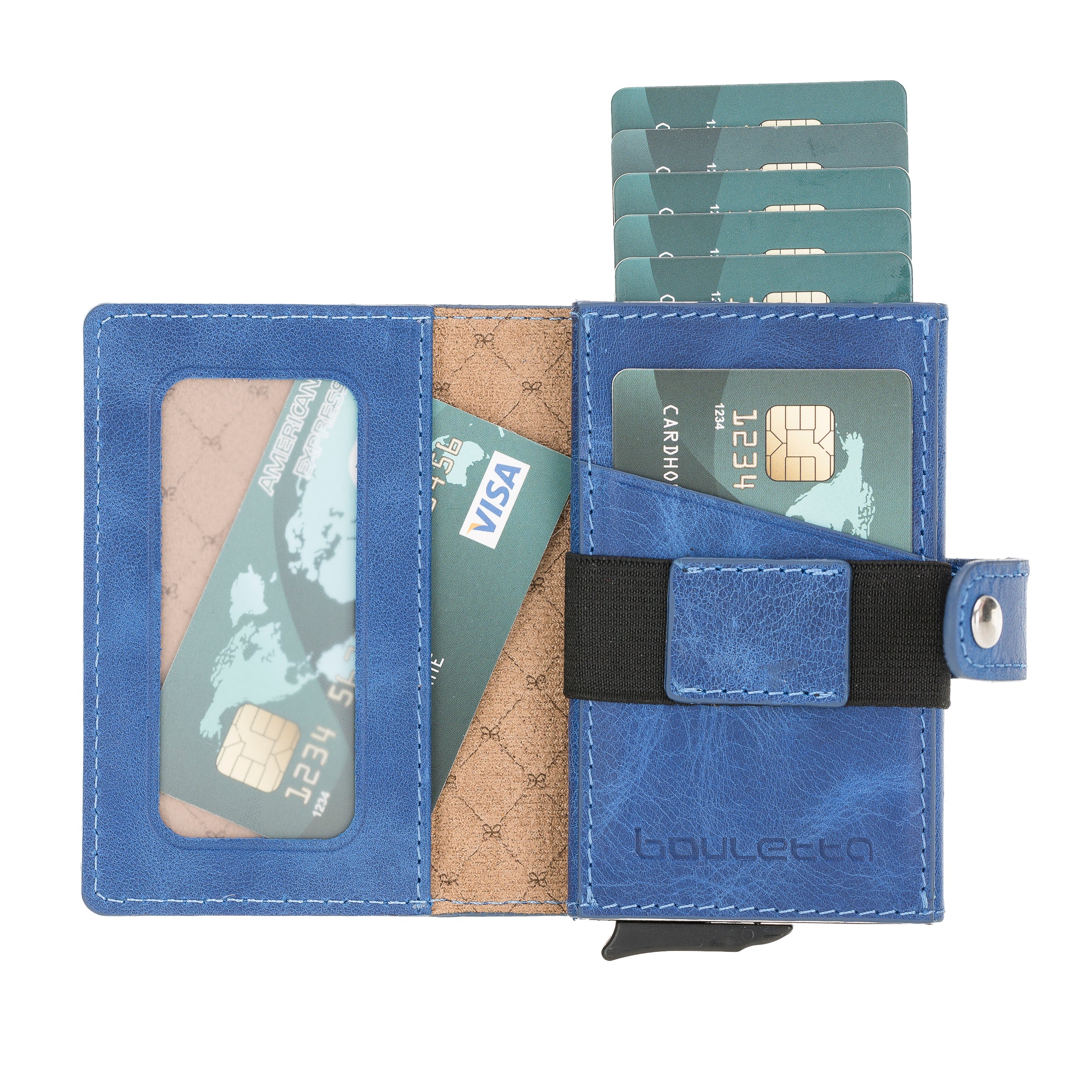 Carlov Leather Mechanism Wallet Card Holder with RFID