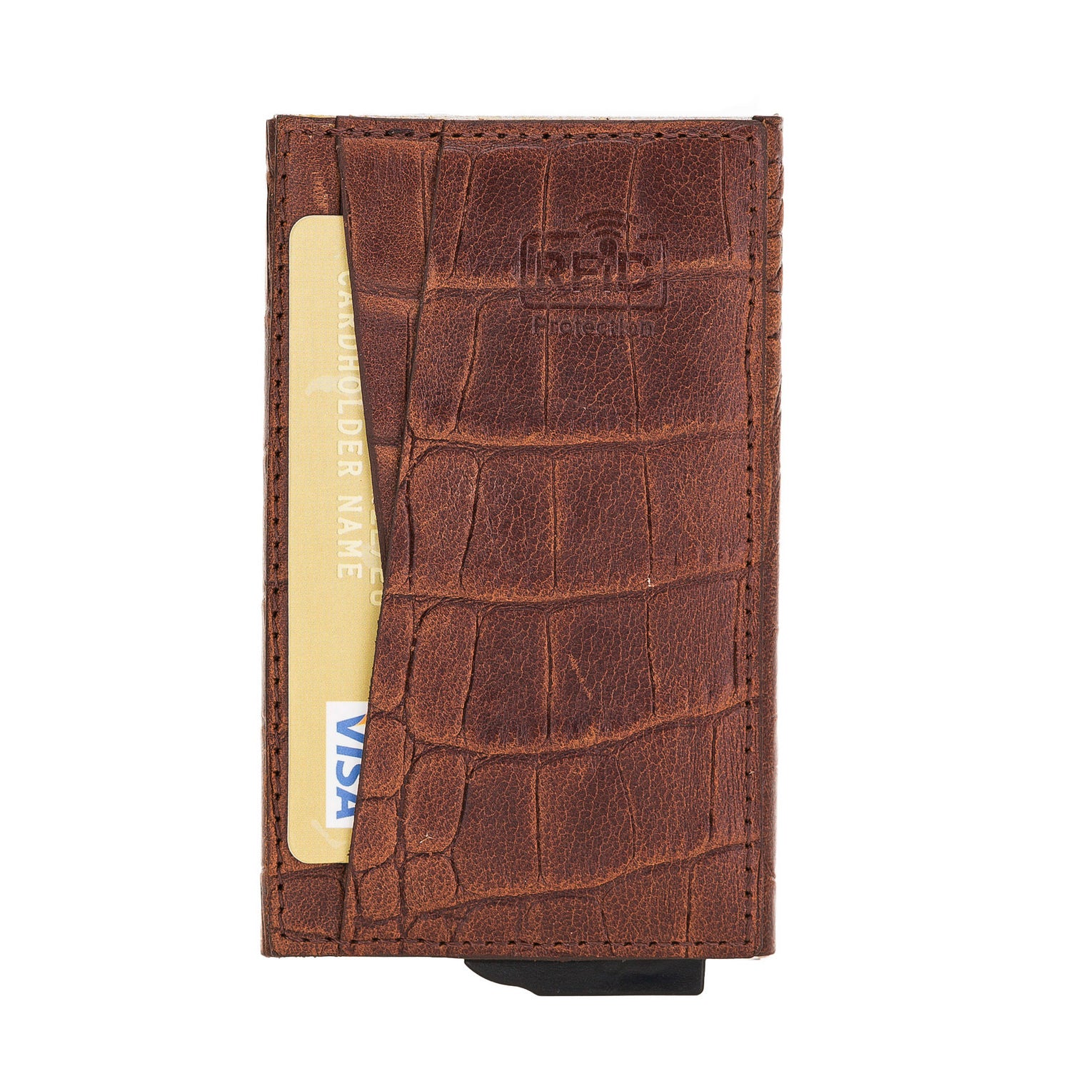 Fernando Leather Mechanism Card Holder with RFID