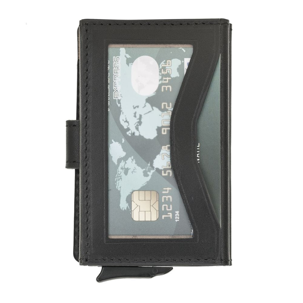 Terry Window Leather Mechanism Wallet Card Holder with RFID
