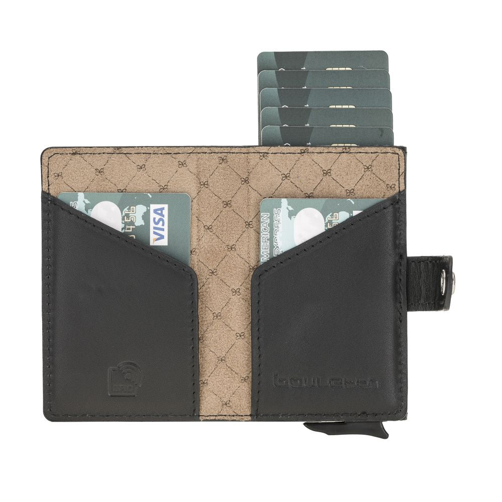 Terry Window Leather Mechanism Wallet Card Holder with RFID
