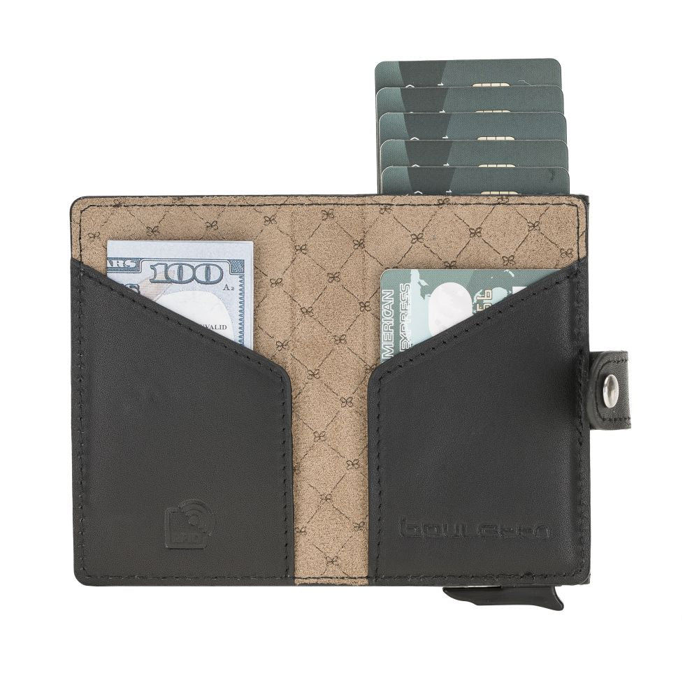 Terry Window Leather Mechanism Wallet Card Holder with RFID