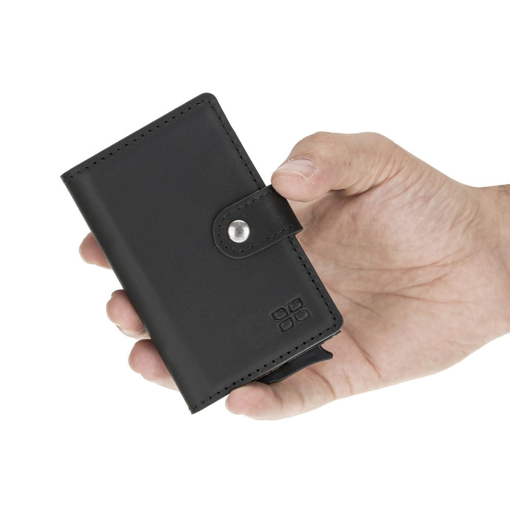 Terry Window Leather Mechanism Wallet Card Holder with RFID
