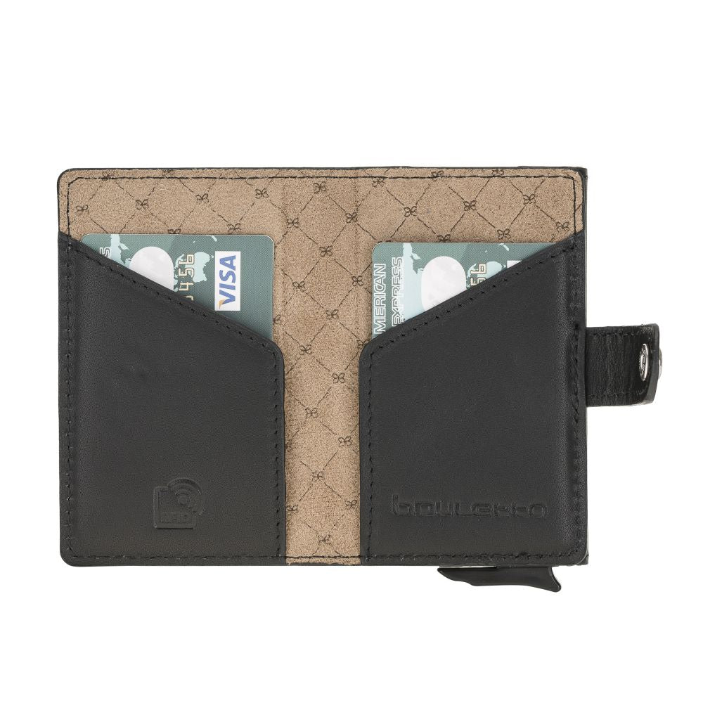Terry Window Leather Mechanism Wallet Card Holder with RFID