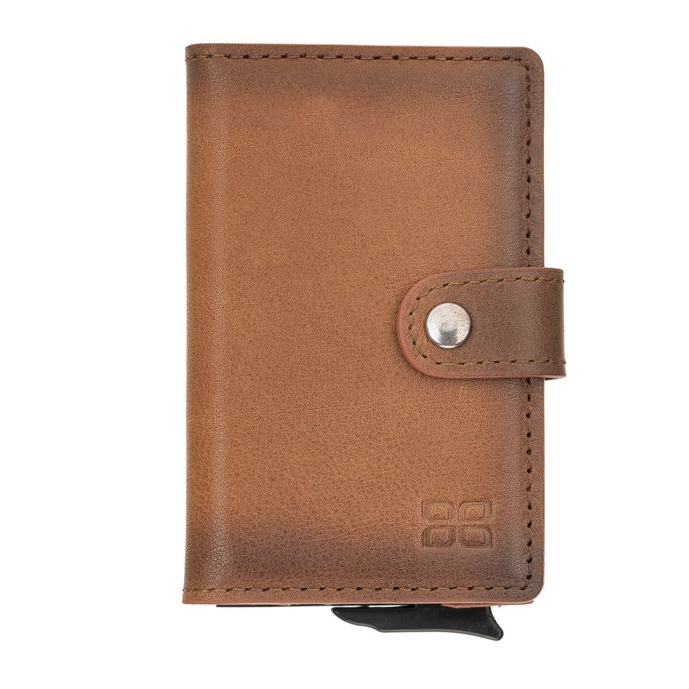 Terry Window Leather Mechanism Wallet Card Holder with RFID