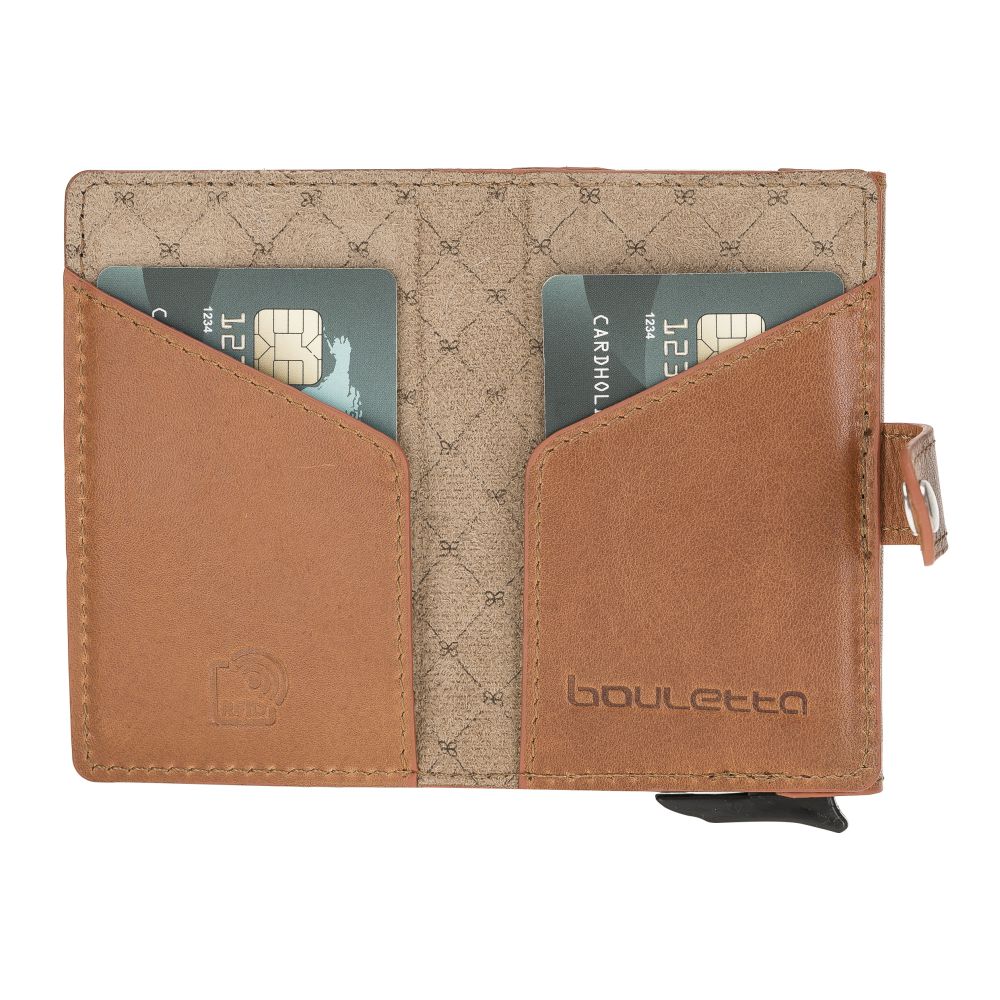 Terry Window Leather Mechanism Wallet Card Holder with RFID