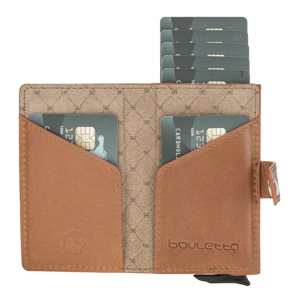 Terry Window Leather Mechanism Wallet Card Holder with RFID