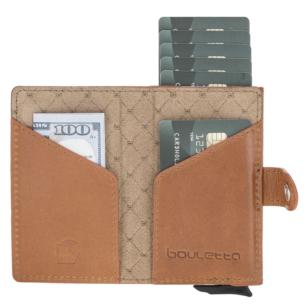 Terry Window Leather Mechanism Wallet Card Holder with RFID