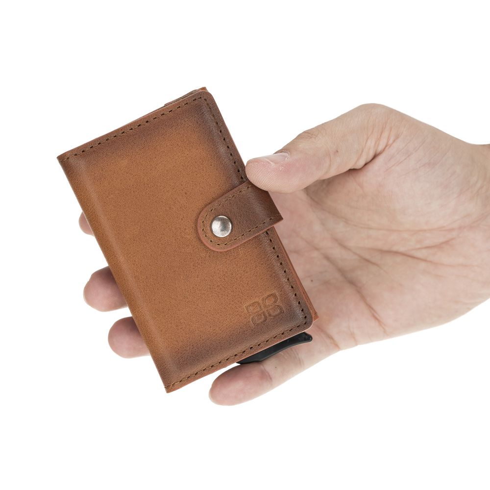 Terry Window Leather Mechanism Wallet Card Holder with RFID