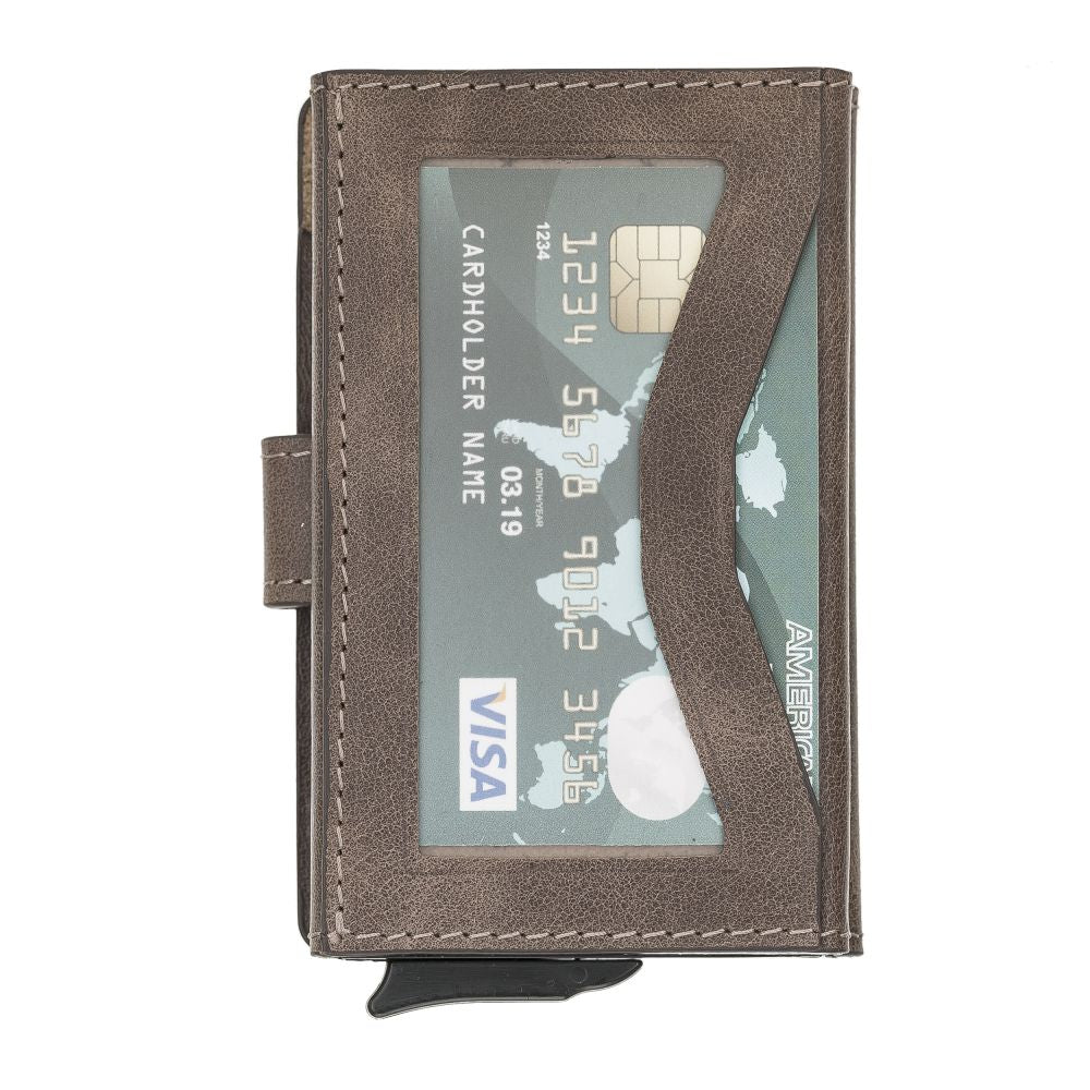 Terry Window Leather Mechanism Wallet Card Holder with RFID