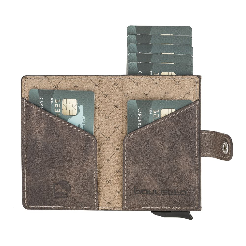 Terry Window Leather Mechanism Wallet Card Holder with RFID