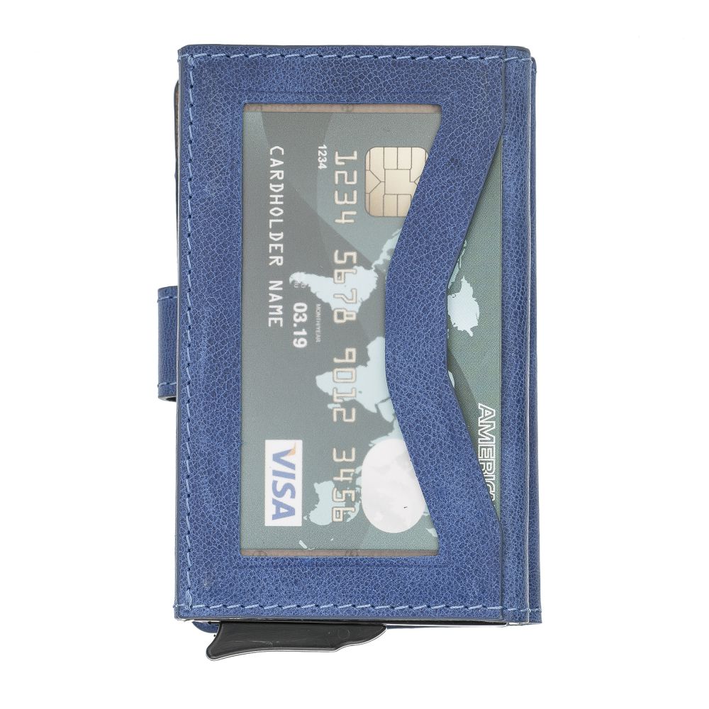 Terry Window Leather Mechanism Wallet Card Holder with RFID
