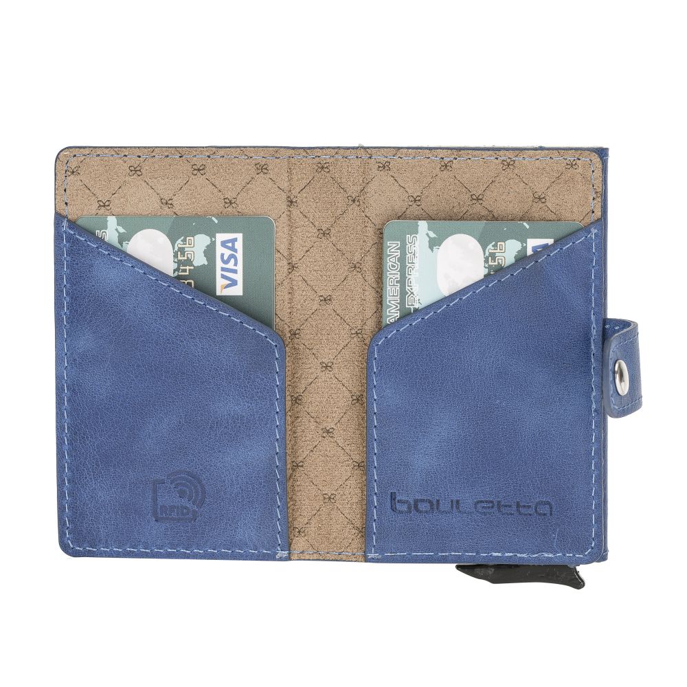 Terry Window Leather Mechanism Wallet Card Holder with RFID