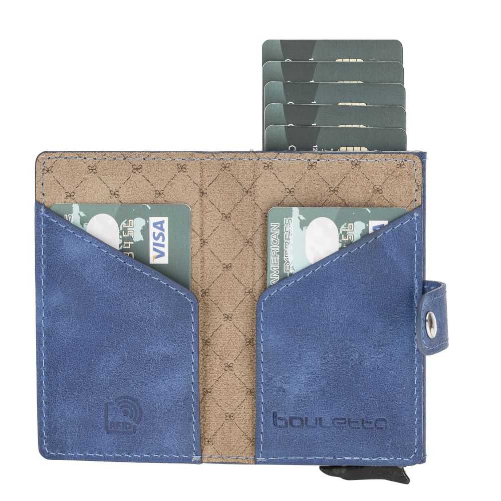 Terry Window Leather Mechanism Wallet Card Holder with RFID