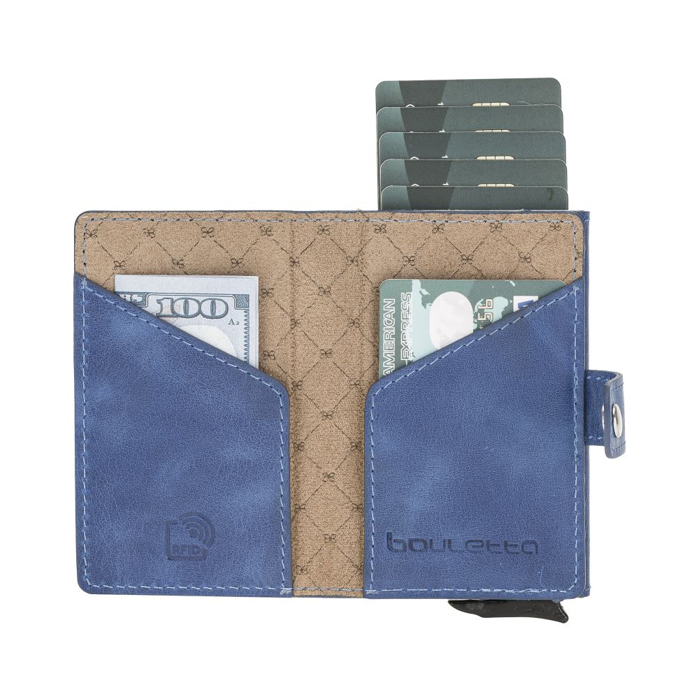 Terry Window Leather Mechanism Wallet Card Holder with RFID