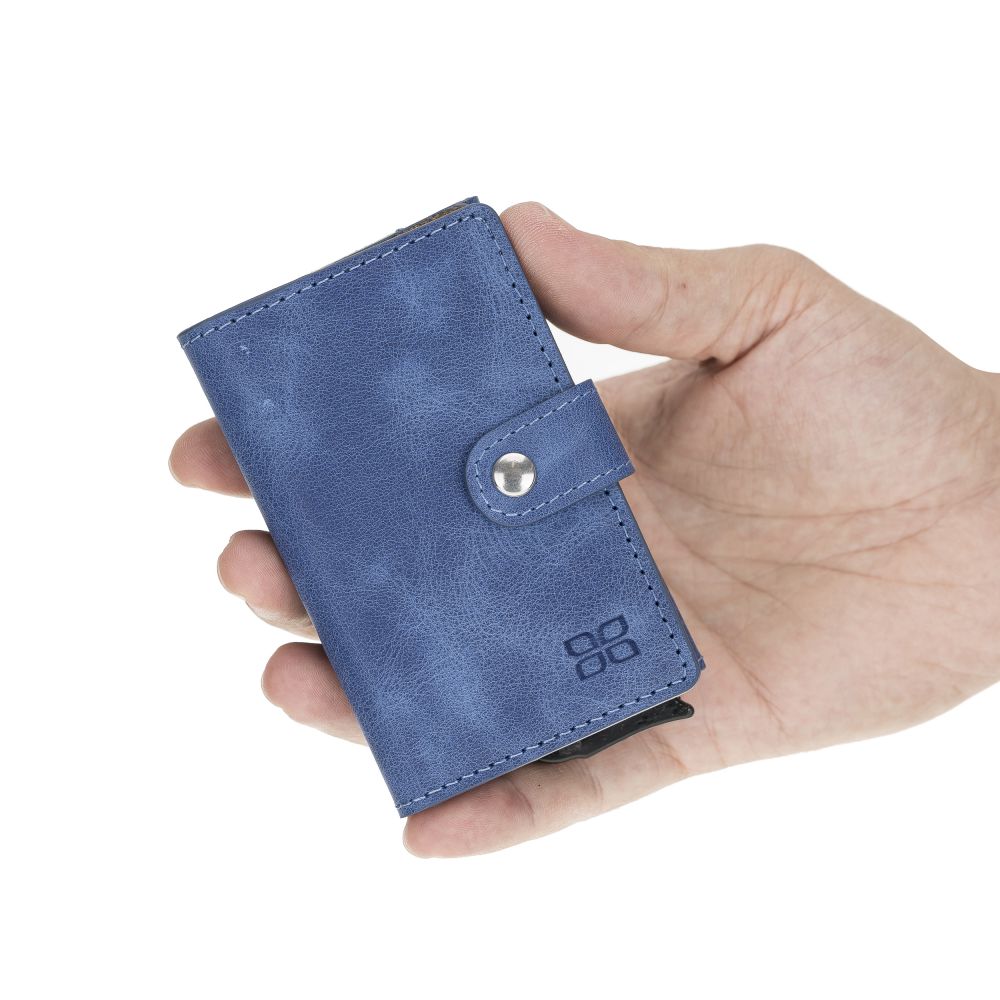 Terry Window Leather Mechanism Wallet Card Holder with RFID