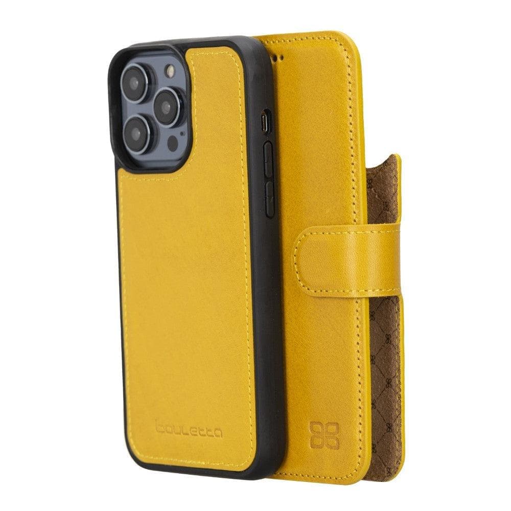 Apple iPhone 15 Series Detachable Leather Wallet Case Colorful - MW iPhone 15 Pro Max / Yellow / Leather Bouletta LTD