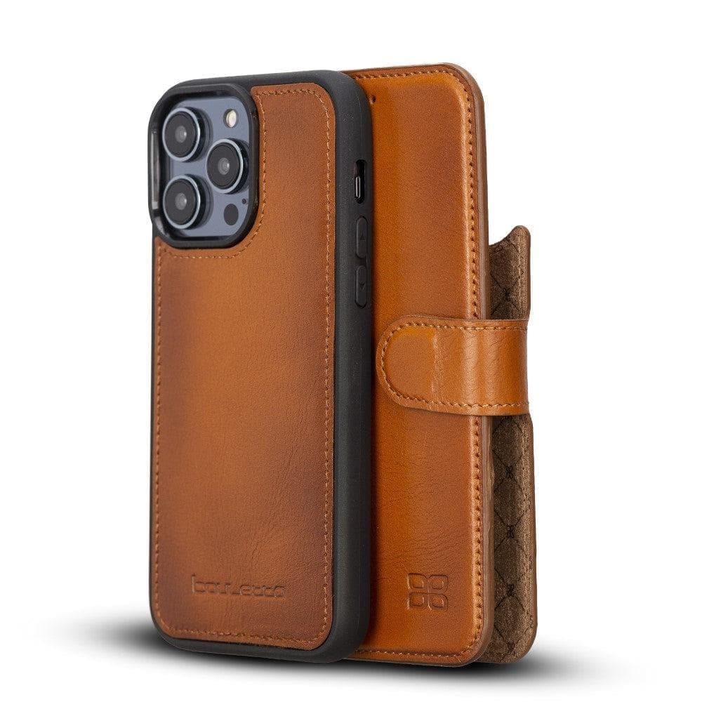 Apple iPhone 15 Series Detachable Leather Wallet Case Darker Color - MW iPhone 15 Pro Max / Tan / Leather Bouletta LTD
