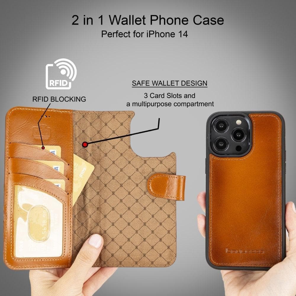 Apple iPhone 15 Series Detachable Leather Wallet Case Darker Color - MW Bouletta LTD