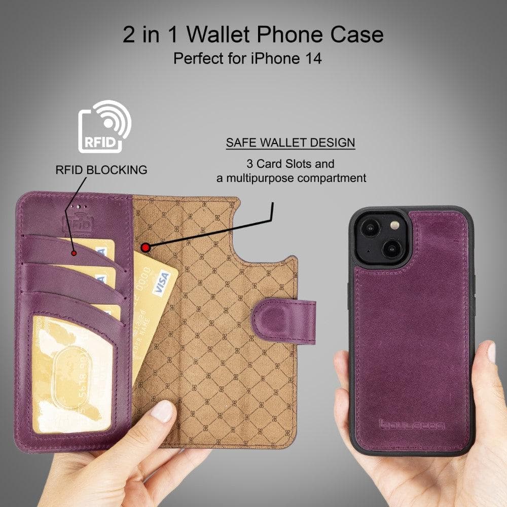 Apple iPhone 15 Series Detachable Leather Wallet Case Darker Color - MW Bouletta LTD