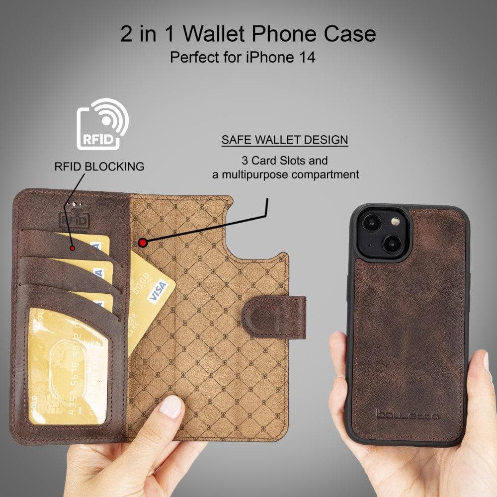 Apple iPhone 15 Series Detachable Leather Wallet Case Darker Color - MW Bouletta LTD