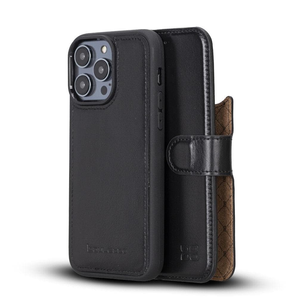 Apple iPhone 15 Series Detachable Leather Wallet Case Darker Color - MW iPhone 15 Pro Max / Black / Leather Bouletta LTD