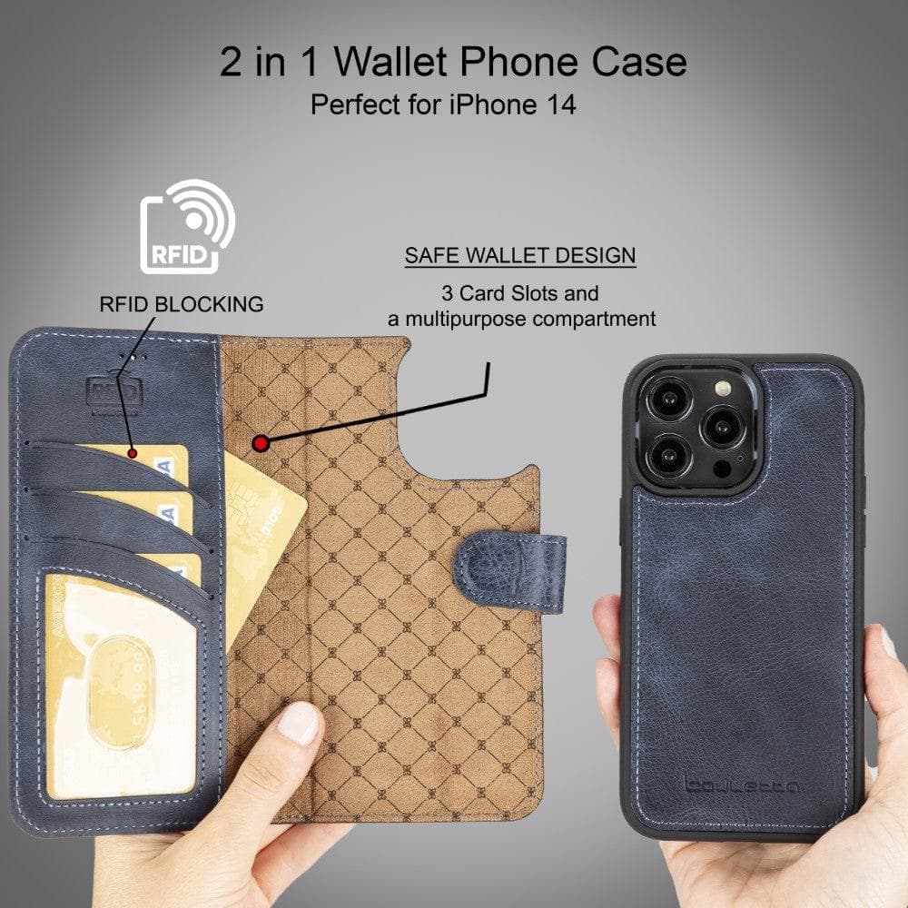 Apple iPhone 15 Series Detachable Leather Wallet Case Darker Color - MW Bouletta LTD
