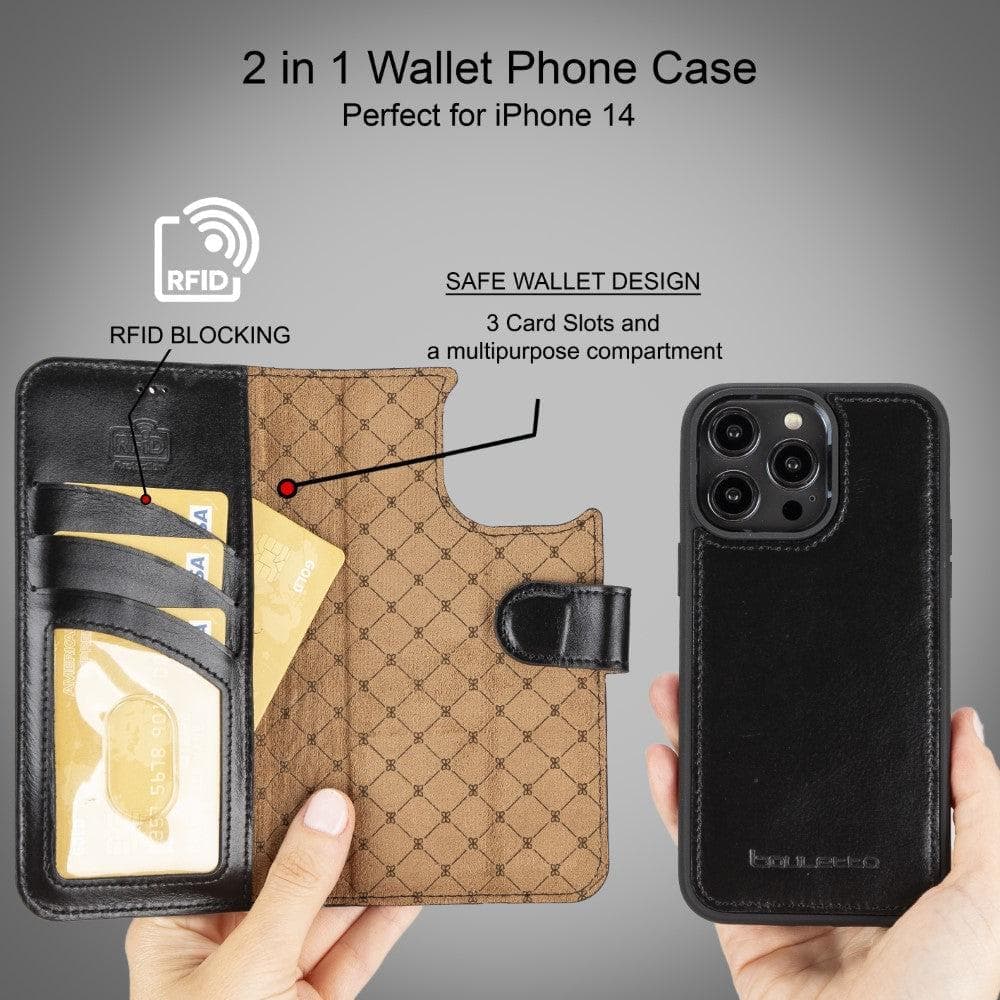 Apple iPhone 15 Series Detachable Leather Wallet Case Darker Color - MW Bouletta LTD