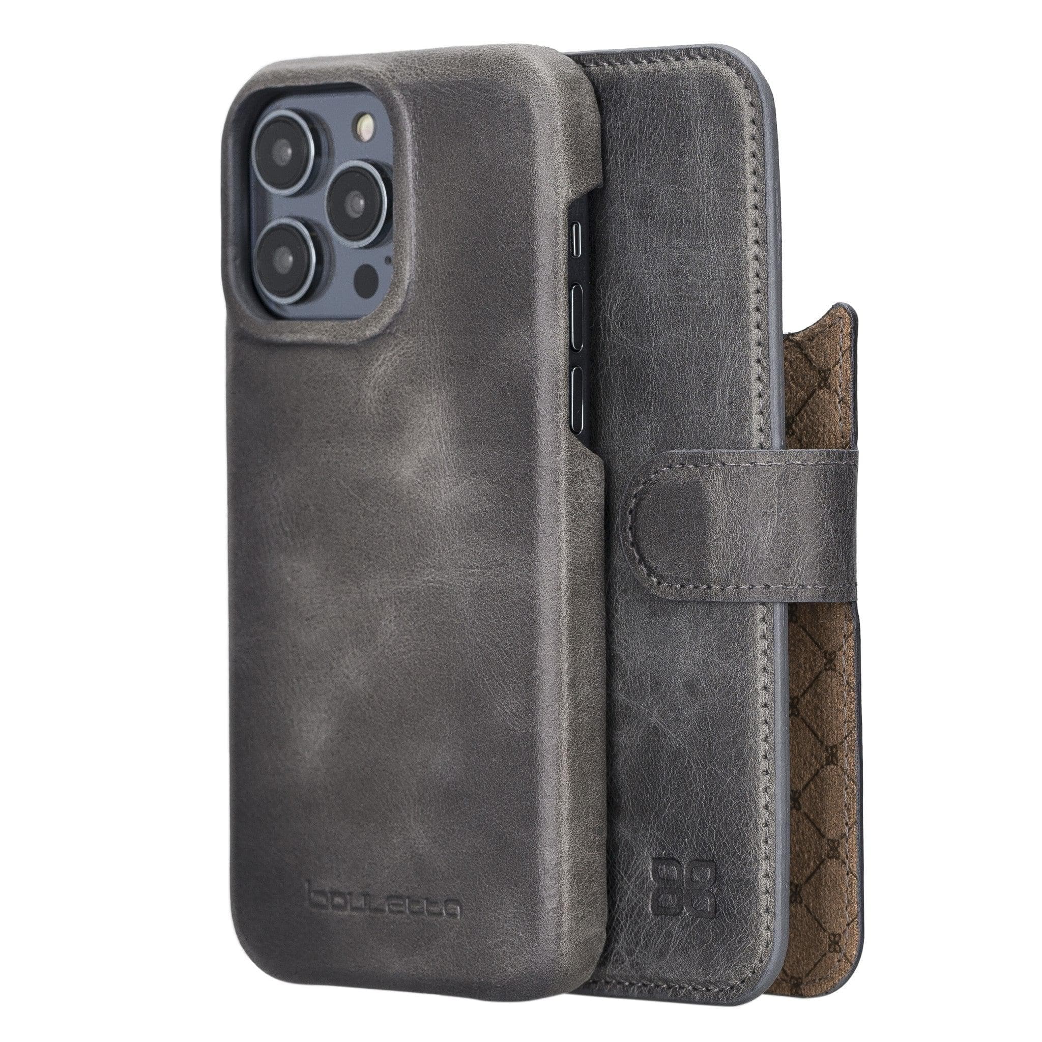 Apple iPhone 15 Series Full Leather Coating Detachable Wallet Case - Pre Order iPhone 15 Pro Max / Gray / Leather Bouletta LTD