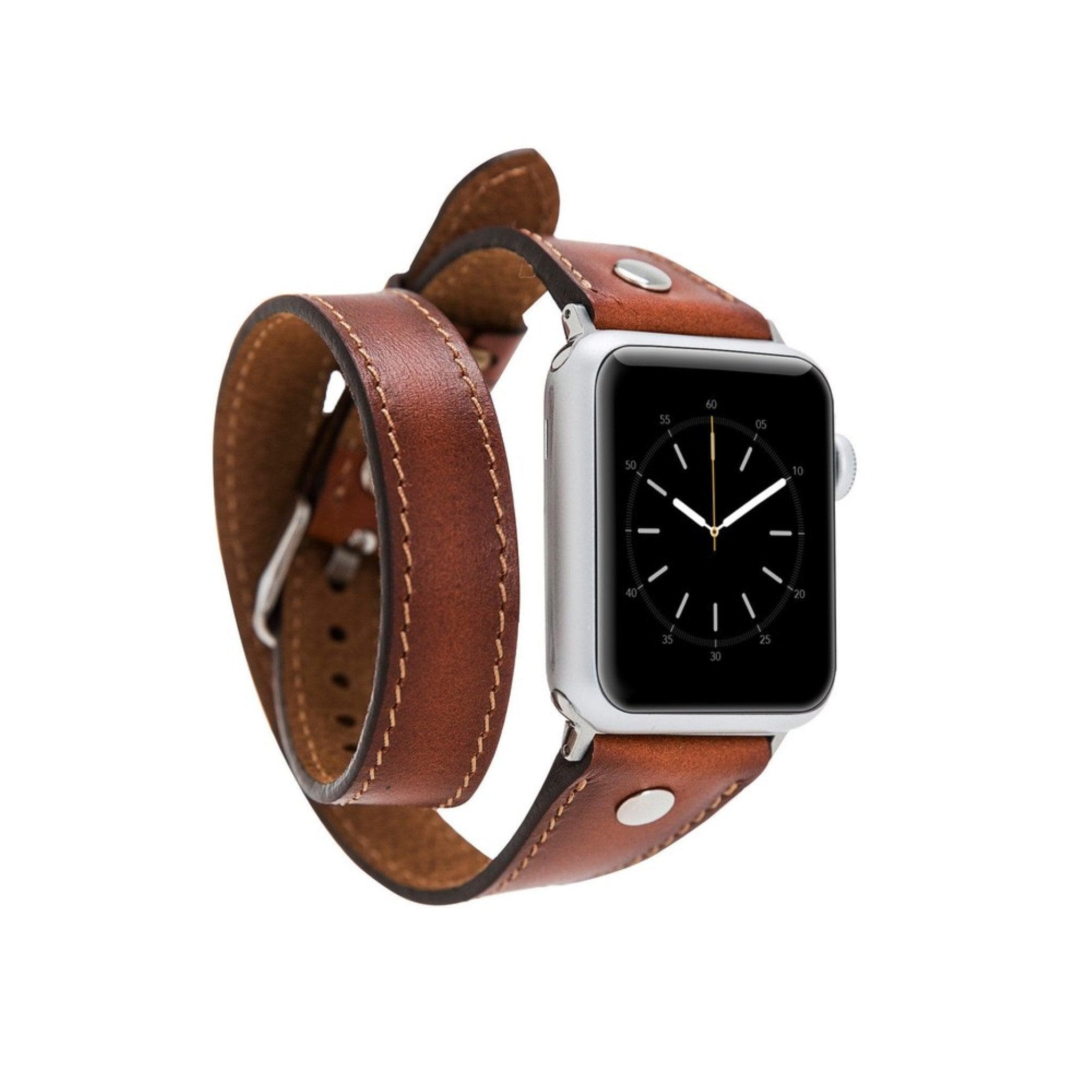 Leeds Double Tour Slim with Silver Bead Apple Watch Leather Straps Tan Bouletta LTD