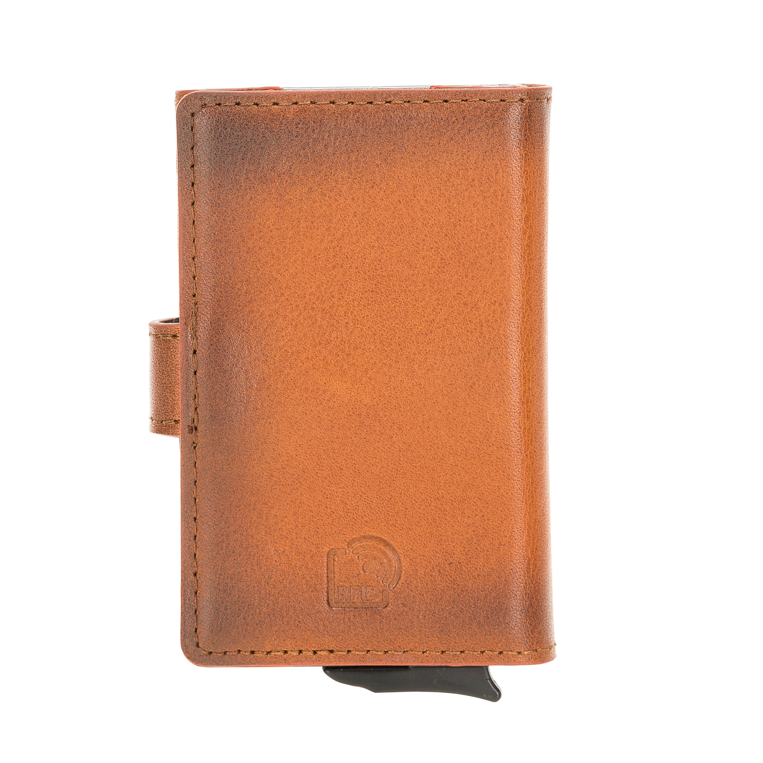Carlov Leather Mechanism Wallet Card Holder with RFID