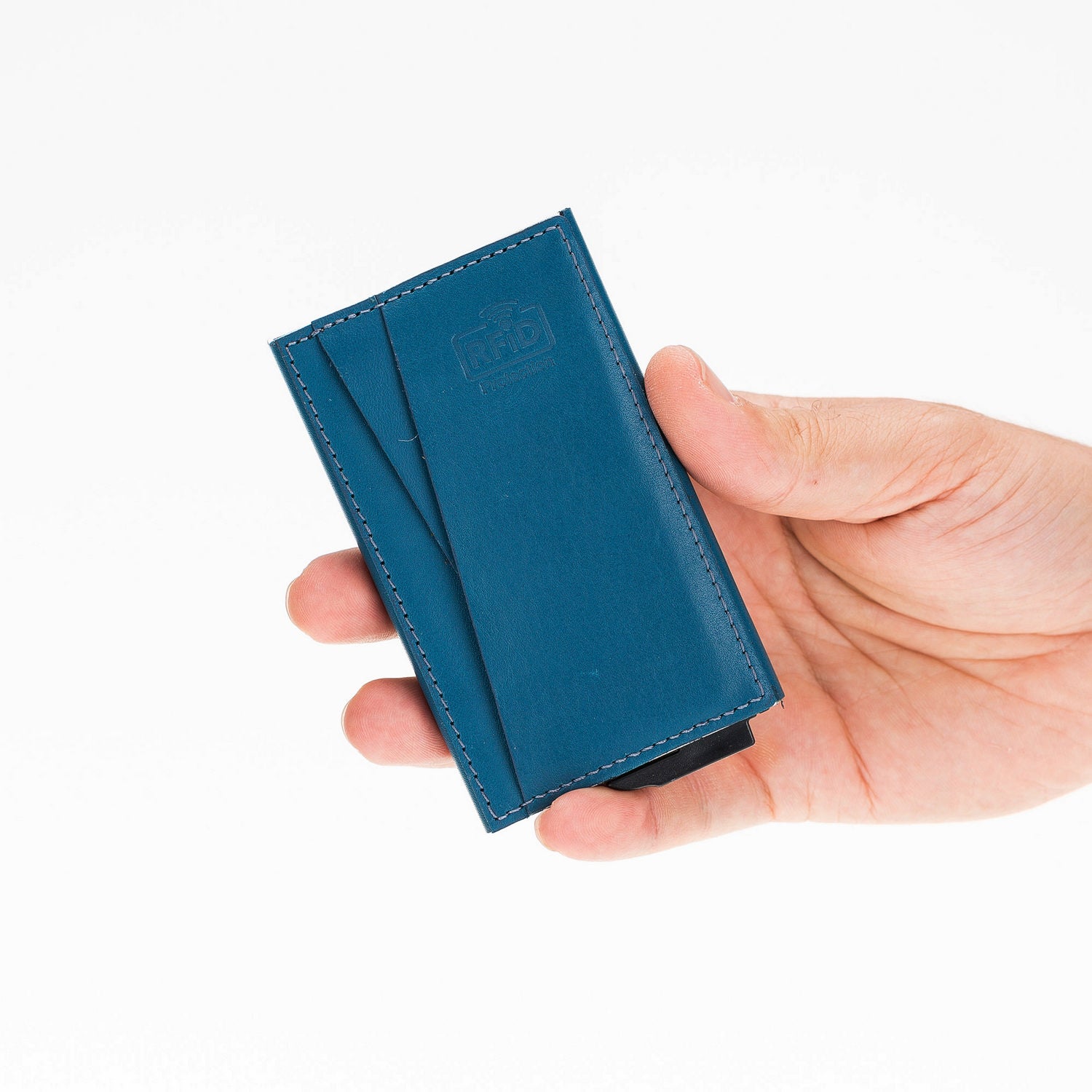 Fernando Leather Mechanism Card Holder with RFID
